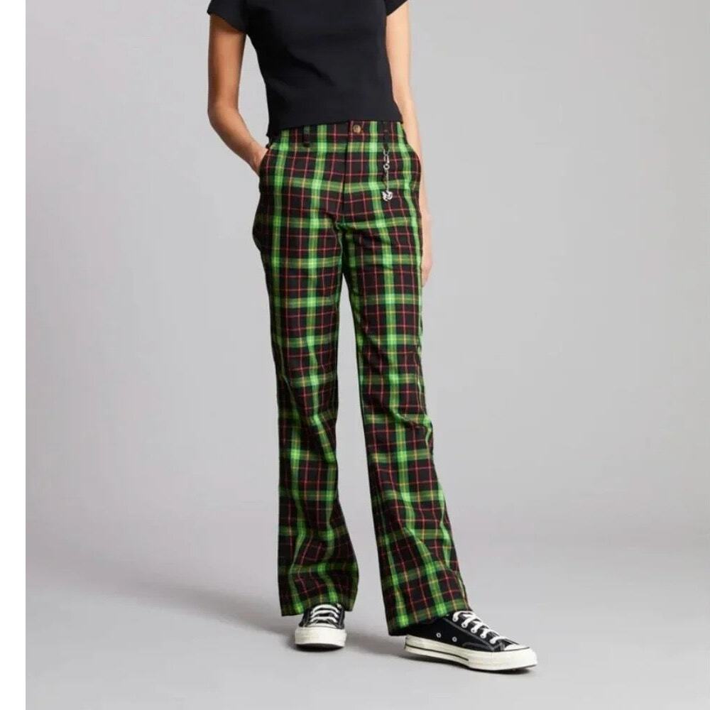 Teddy Fresh Plaid Trousers Black Green 26